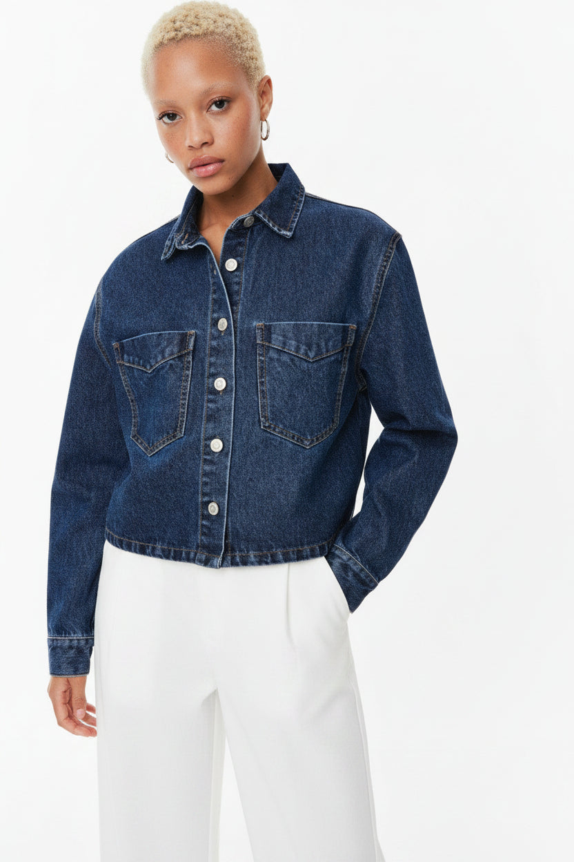 Moz Authentic™ - Camisa Jeans Azul-Escuro