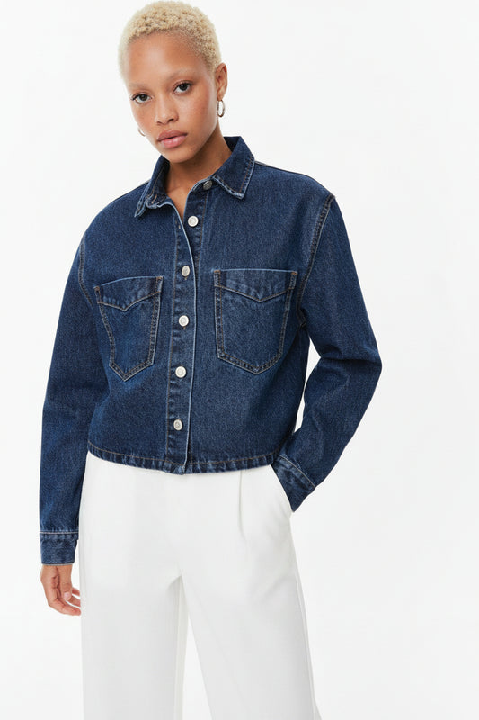 Moz Authentic™ - Camisa Jeans Azul-Escuro
