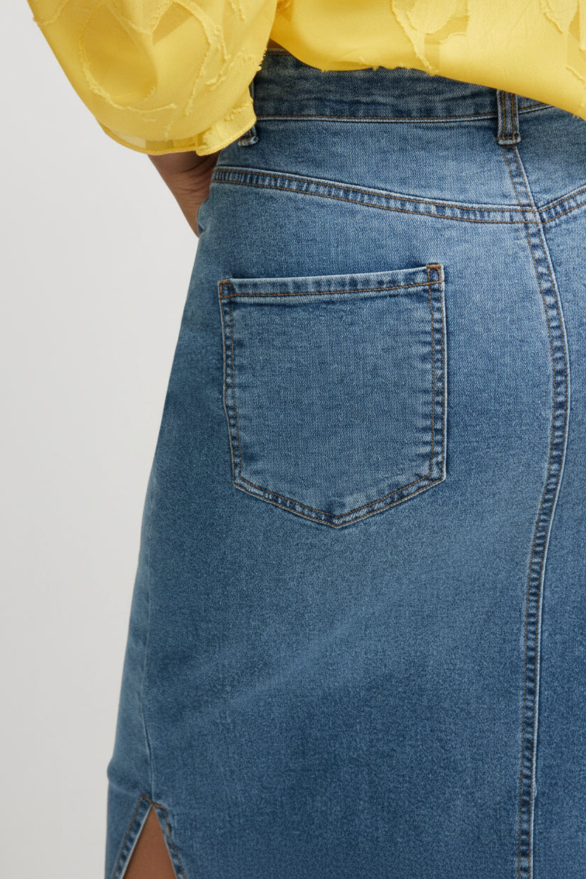 Moz Authentic™ – Saia Longa de Jeans (Mid Wash)