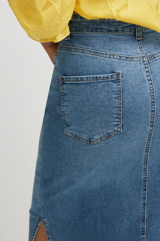 Moz Authentic™ – Saia Longa de Jeans (Mid Wash)